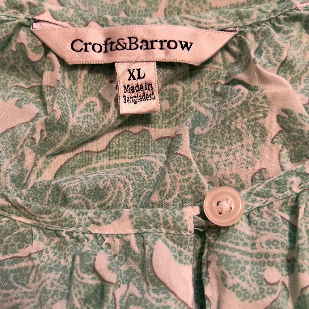 Croft & Barrow Blouse Top Lime/White Tie Dye XL